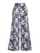 Navy Blue 1960s Floral Wide-Leg Pants