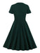 [Plus Size] Dark Green 1950s V-Neck Solid Swing Dress