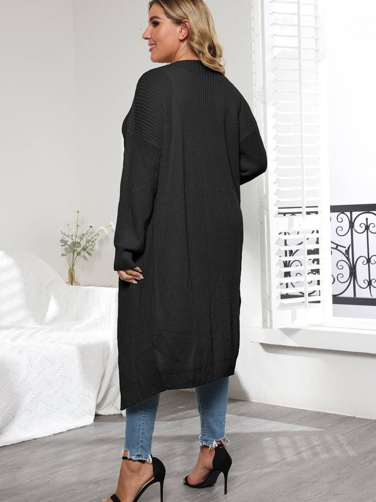 [Plus Size] Solid Color 1960s Knitted Long Cardigan