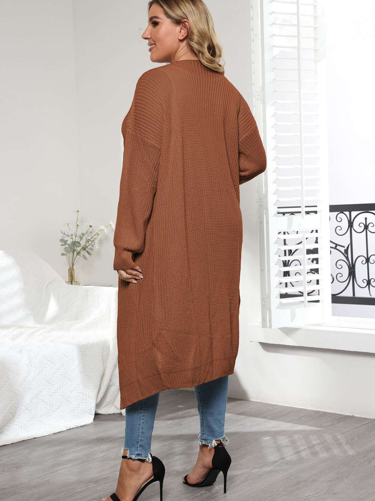 [Plus Size] Solid Color 1960s Knitted Long Cardigan
