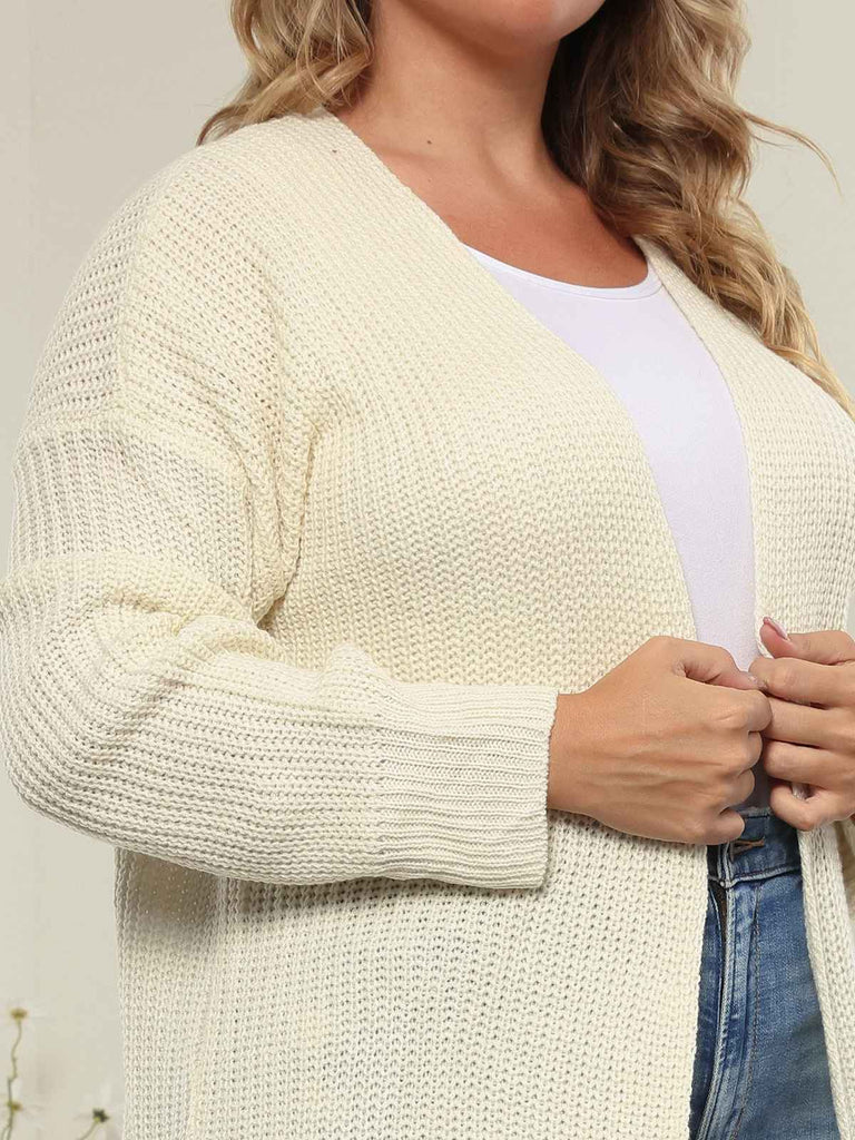[Plus Size] Solid Color 1960s Knitted Long Cardigan