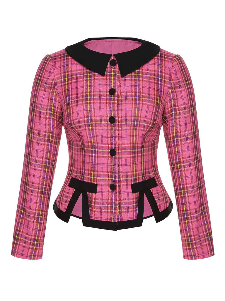 [Pre-Sale] Pink 1950s Woven Plaids Long Sleeve Coat
