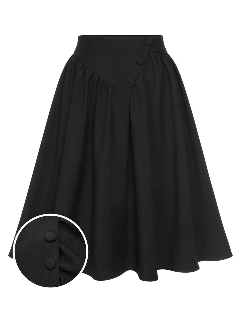 [Pre-Sale] Black 1950s Solid Buttoned Skirt