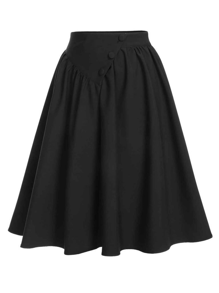 [Pre-Sale] Black 1950s Solid Buttoned Skirt
