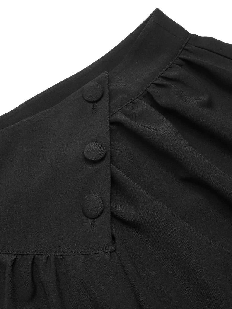 [Pre-Sale] Black 1950s Solid Buttoned Skirt