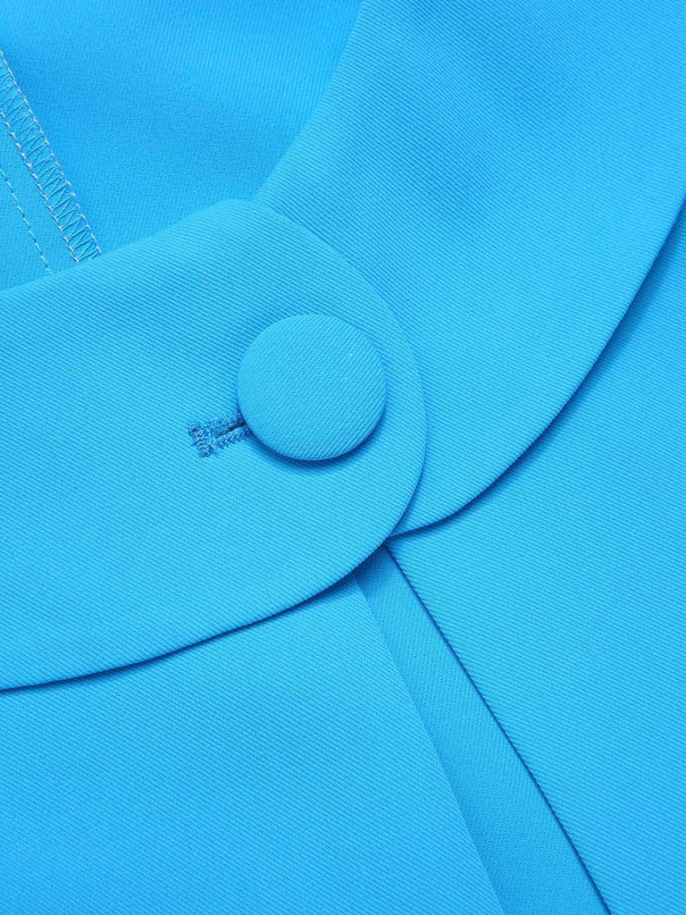 Sky Blue 1960s Lapel Button Solid Coat