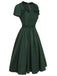 Green 1950s Solid Bow Square Collar Dress