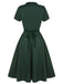 Green 1950s Solid Bow Square Collar Dress