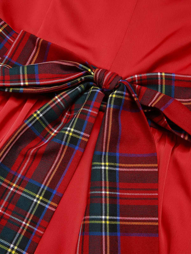 Red 1950s Christmas Plaids Off-Shoulder Dress