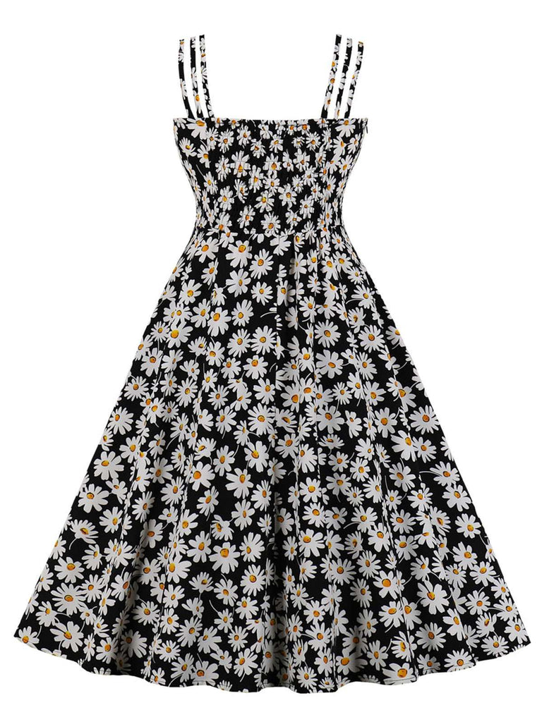 Plus Size] Black 1950s Spaghetti Strap Daisy Dress