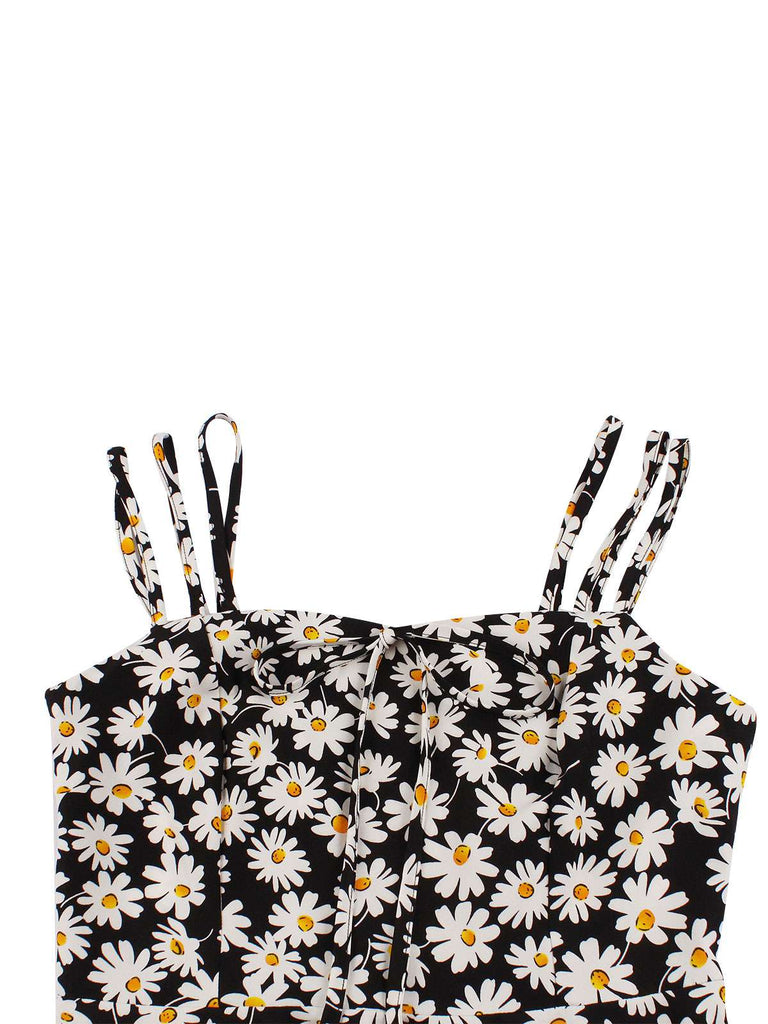 [Plus Size] Black 1950s Spaghetti Strap Daisy Dress