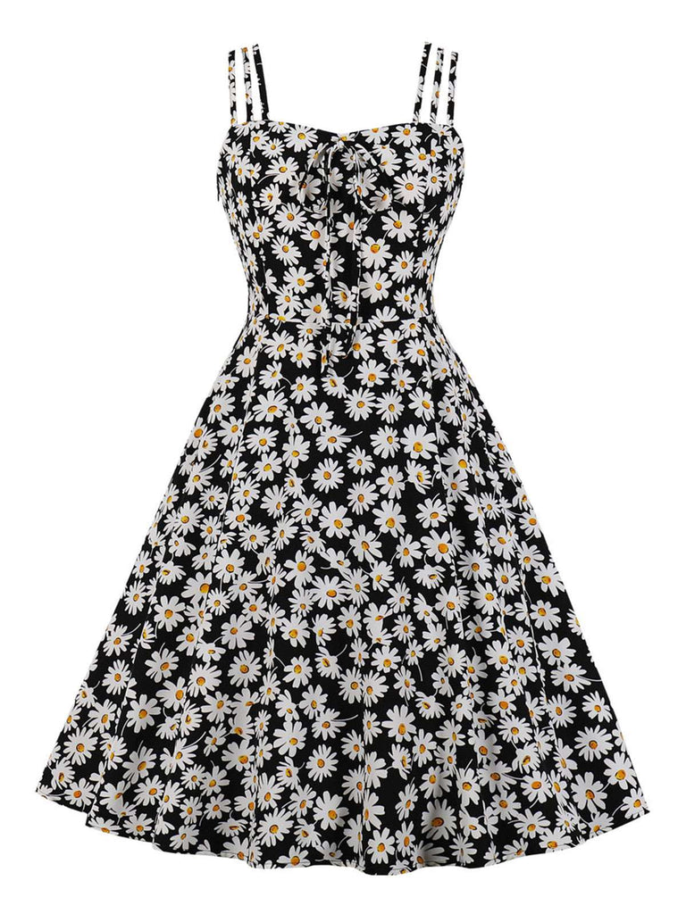 [Plus Size] Black 1950s Spaghetti Strap Daisy Dress
