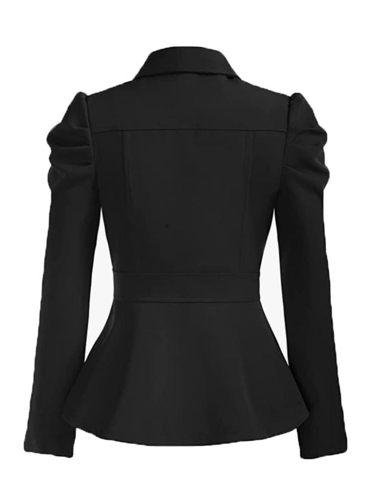 Black 1950s Solid Gigot Sleeves Blazer