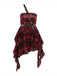 Red 1960s Gothic One-Shoulder Plaid Dress