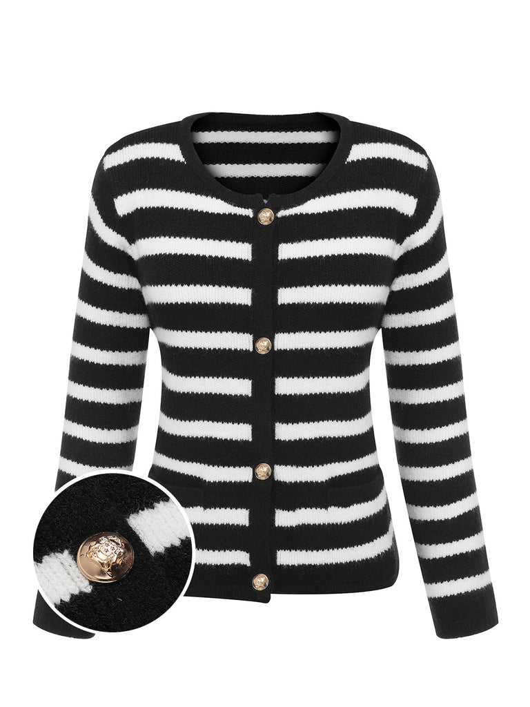 Black & White 1940s Stripe Knitted Cardigan