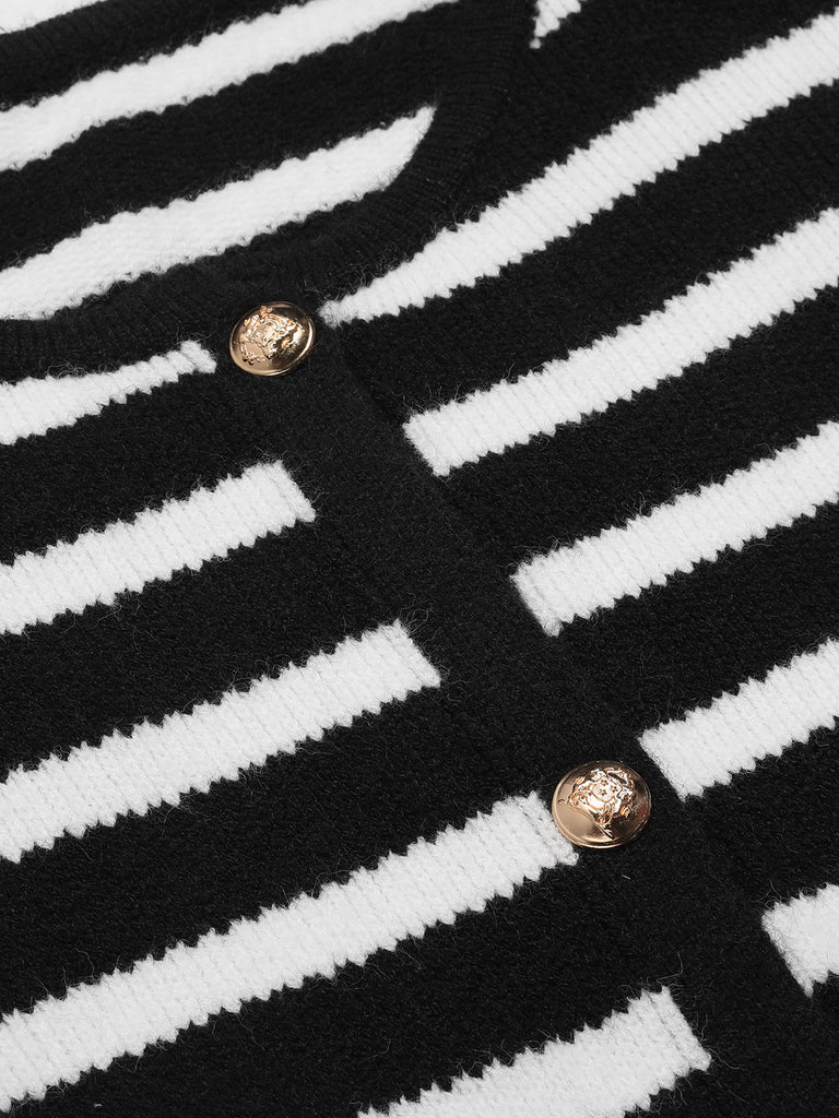 Black & White 1940s Stripe Knitted Cardigan | Retro Stage