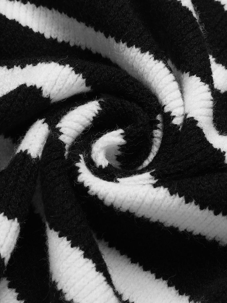 Black & White 1940s Stripe Knitted Cardigan