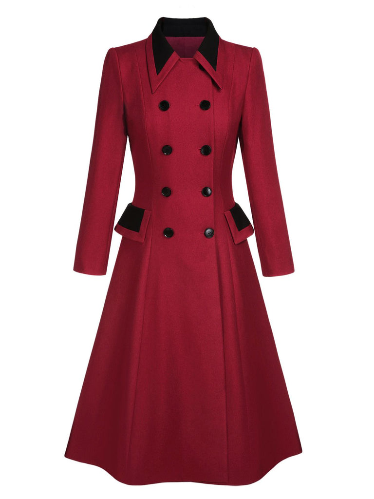 Red 1950s Lapel Double Breasted Coat | Retro Stage