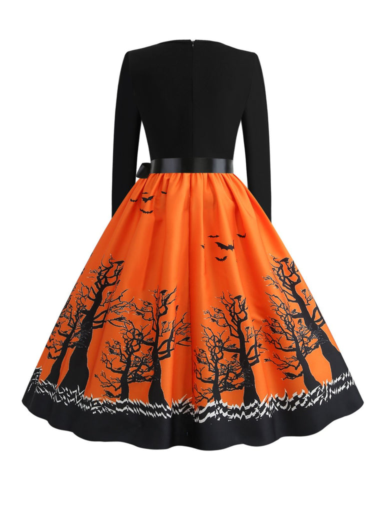 1950s Halloween Night V-Neck Ribbon Dress
