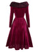 [Pre-Sale] Wine Red 1950s Velvet Solid Dress