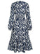 Navy Blue 1930s Geometric Printed V-Neck Dress