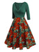 Green 1950s V-Neck Floral Patchwork Dress