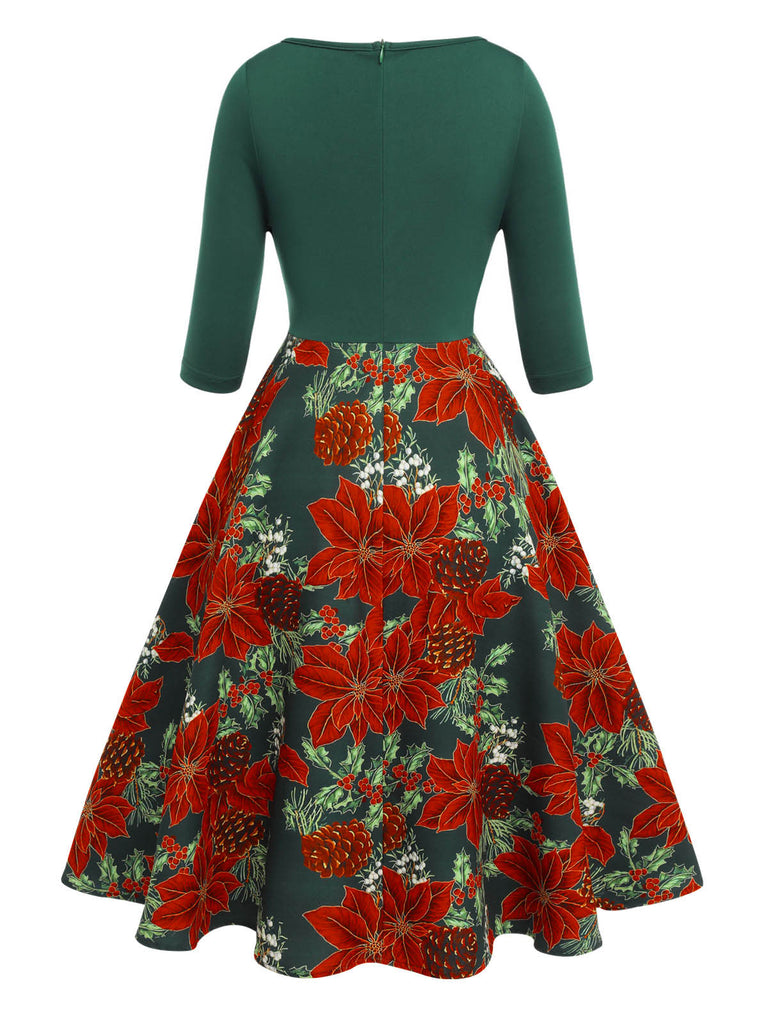 [Pre-Sale] Green 1950s V-Neck Floral Patchwork Dress
