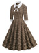 Brown 1950s Lapel Bow Decor Plaids Dress