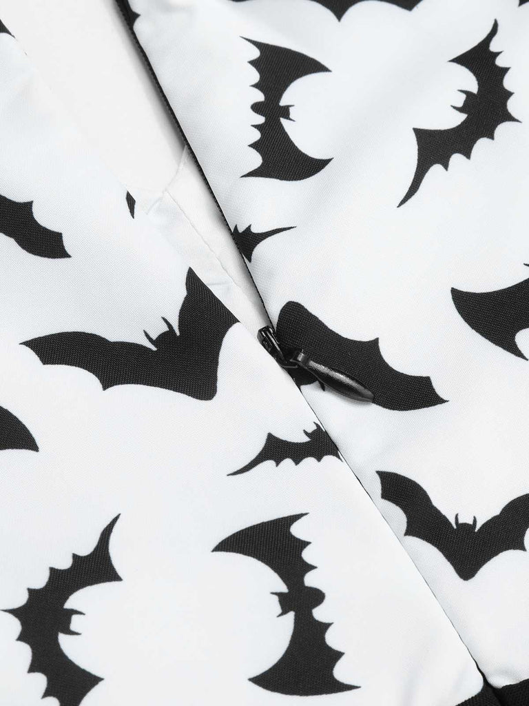 Black 1930s Halloween Bat Patchwork Jumpsuit
