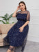 [Plus Size] Dark Blue 1930s Constellation Mesh Dress