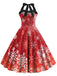 Red 1950s Christmas Snowflake Halter Dress