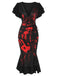 Black 1930s V-Neck Blood Handprint Fishtail Dress