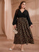 [Plus Size] Black 1930s Feather Patchwork V-Neck Dress
