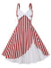 1950s Stripes Contrast Patchwork Strap Dress