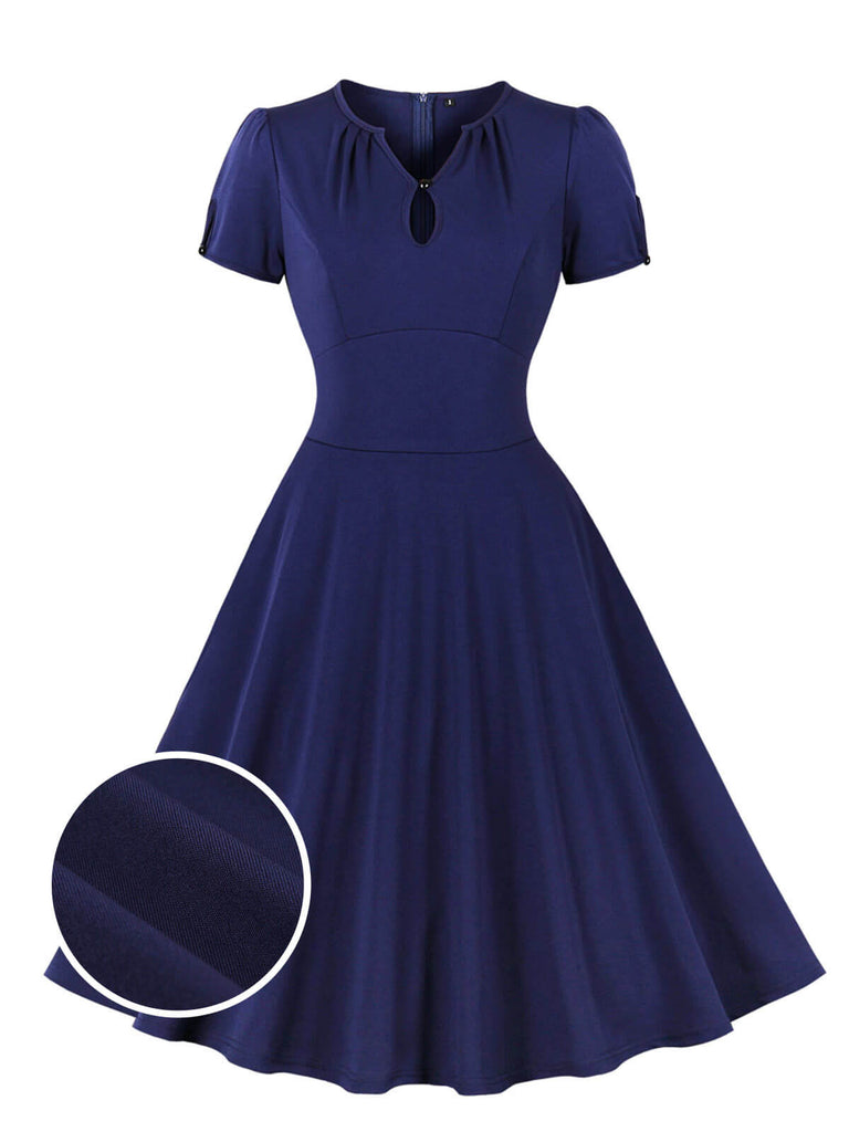 [Plus Size] Dark Blue 1950s Keyhole Swing Dress