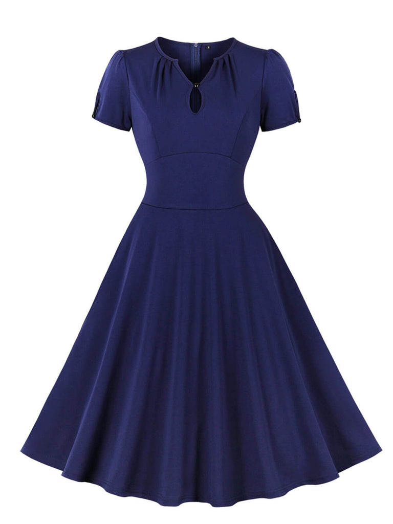 [Plus Size] Dark Blue 1950s Keyhole Swing Dress