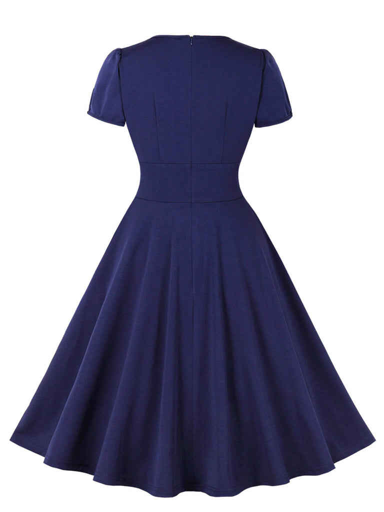 [Plus Size] Dark Blue 1950s Keyhole Swing Dress