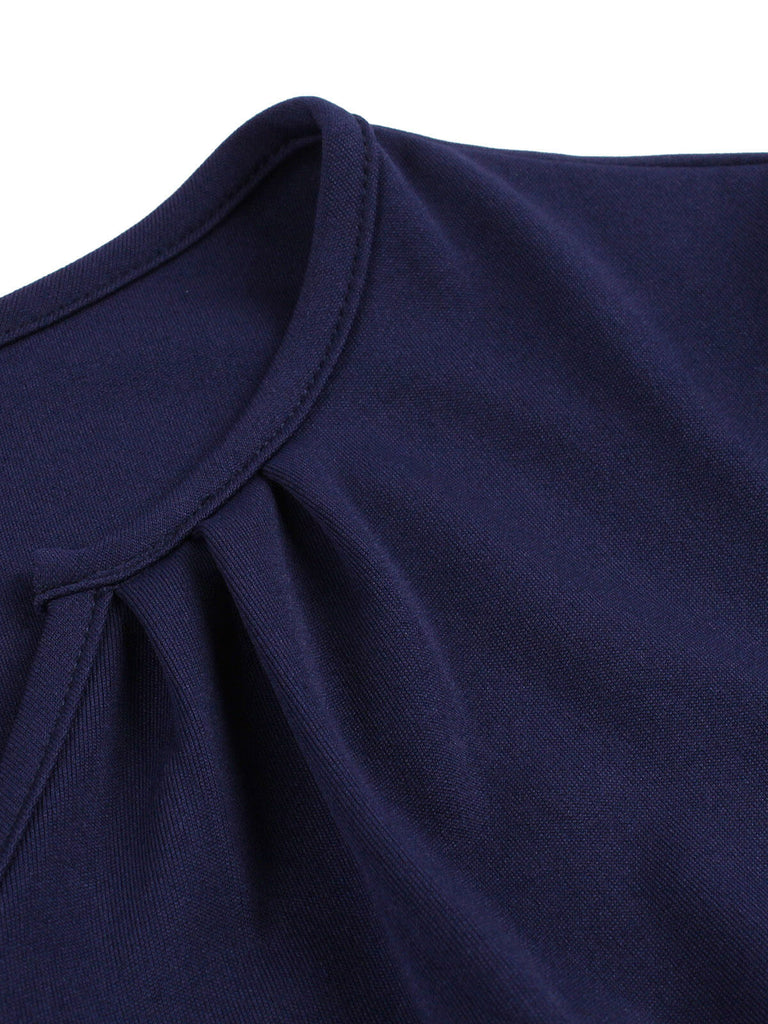 [Plus Size] Dark Blue 1950s Keyhole Swing Dress