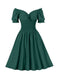 1950s Solid Smocked Waist Off-Shoulder Dress