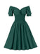 1950s Solid Smocked Waist Off-Shoulder Dress