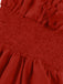 1950s Solid Smocked Waist Off-Shoulder Dress