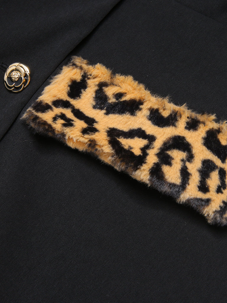 [Pre-Sale] Black 1950s Leopard Lapel Pocket Coat