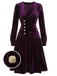 Purple 1940s Solid Velvet Buttons Dress