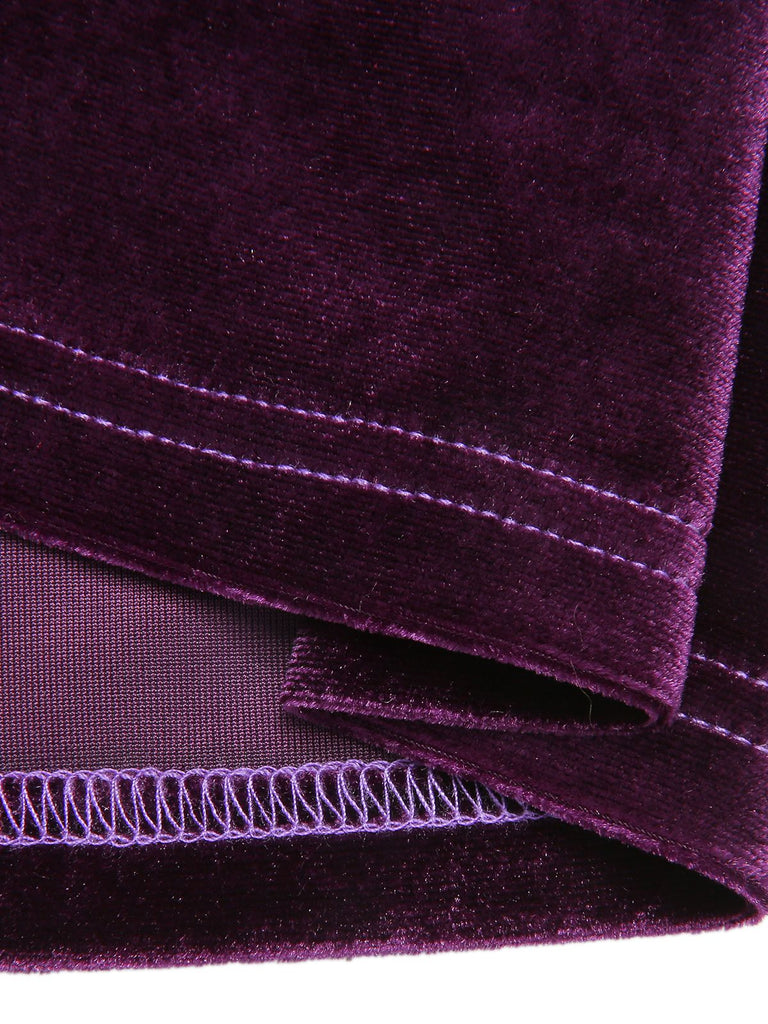 Purple 1940s Solid Velvet Buttons Dress