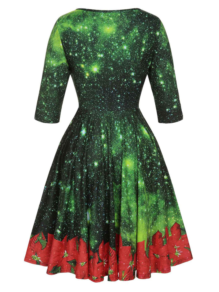 Green 1950s Christmas Half Sleeve Dress