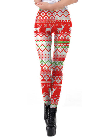 Red 1960s Christmas Elk Plaid Leggings