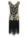 1920s Sequined Fringed V-Neck Charleston Dress