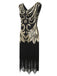 1920s Sequined Fringed V-Neck Charleston Dress