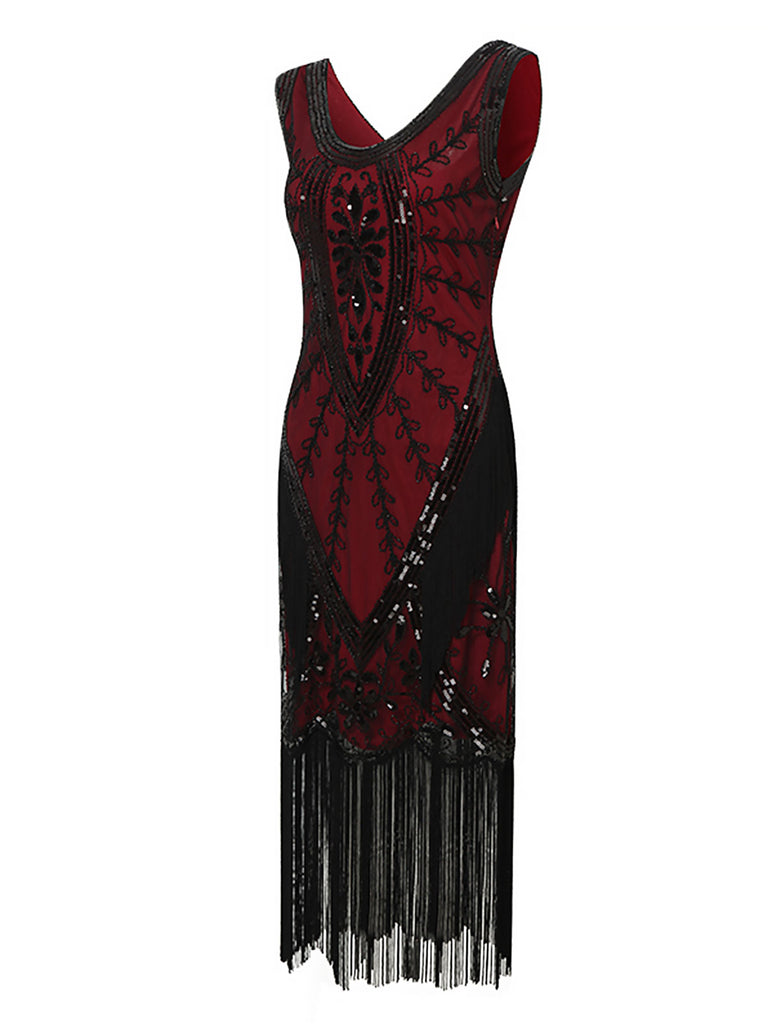 1920s Sequined Fringed Sleeveless Dress