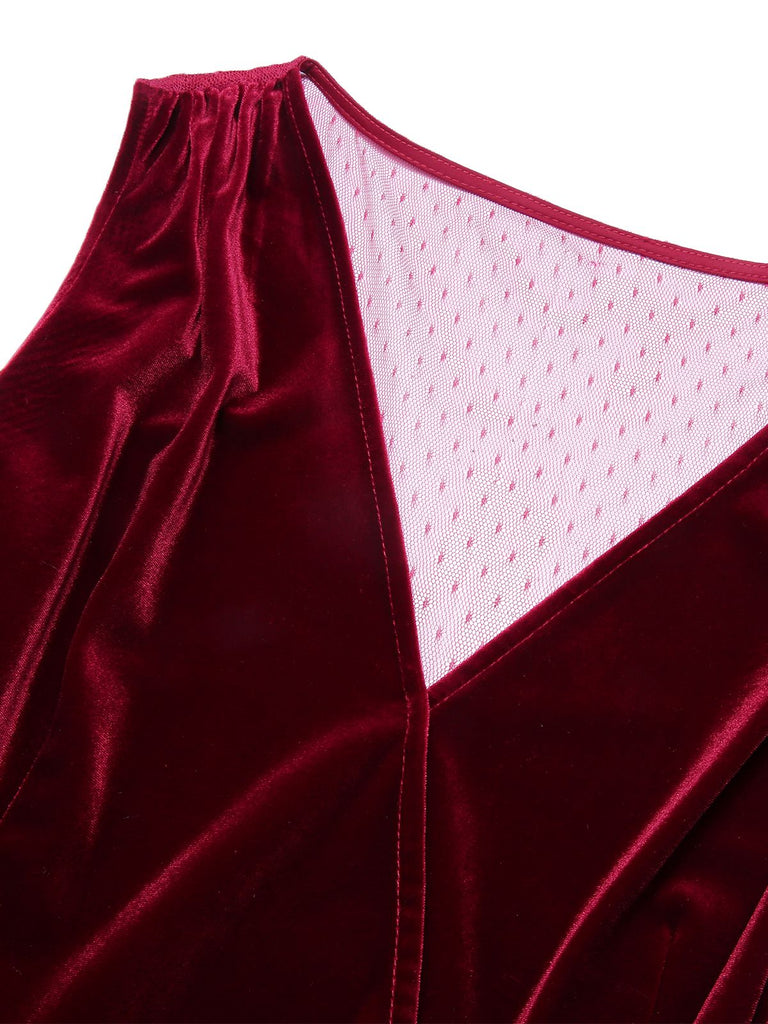 [Pre-Sale] Red 1950s Velvet Polka Dot Lined Bow Dress